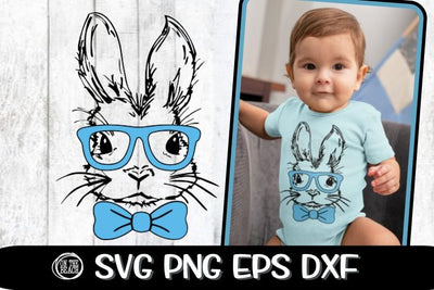 Bunny Svg - Bowtie - Glasses - Boy Easter - SVG PNG EPS DXF SVG On the Beach Boutique 