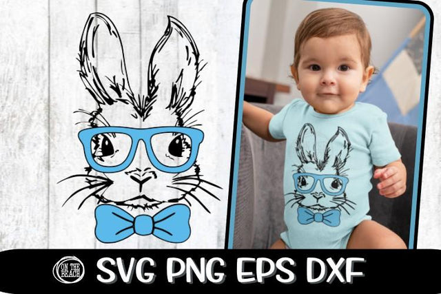 Bunny Svg - Bowtie - Glasses - Boy Easter - SVG PNG EPS DXF SVG On the Beach Boutique 