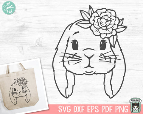 Bunny SVG, Easter Bunny SVG, Easter svg, Spring svg, Lop Rabbit SVG Cut file, Floral Bunny svg, Animal Face svg, Floppy Ear Bunny Flower svg SVG Wild Pilot 