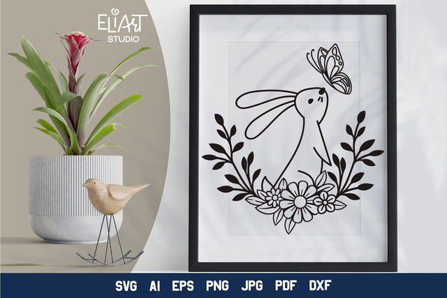 Bunny SVG, Easter Design with Bunny and Flowers, Floral Easter PNG Design. SVG Elinorka 