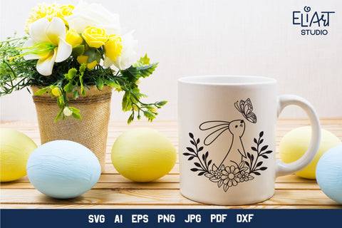 Bunny SVG, Easter Design with Bunny and Flowers, Floral Easter PNG Design. SVG Elinorka 