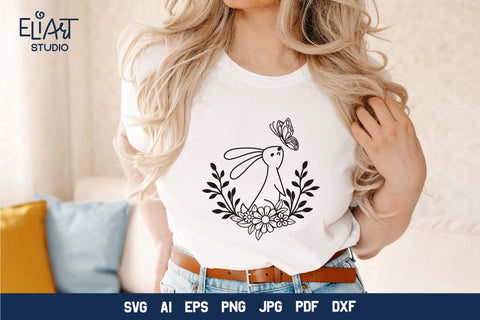 Bunny SVG, Easter Design with Bunny and Flowers, Floral Easter PNG Design. SVG Elinorka 