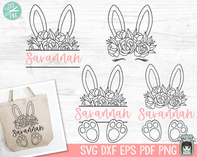 Bunny SVG, Easter Monogram Frame SVG Cut File, Easter Bunny PNG, Easter Basket Monogram svg, Floral Bunny svg, Flower Easter Bunny Face svg SVG Wild Pilot 