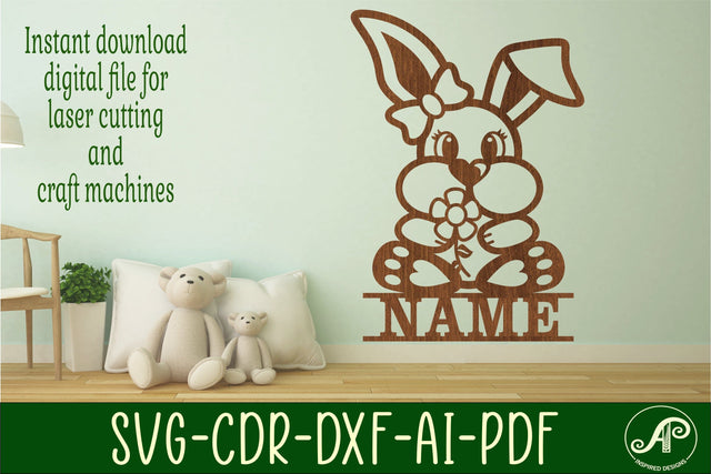 Bunny theme Name sign svg laser cut template SVG APInspireddesigns 