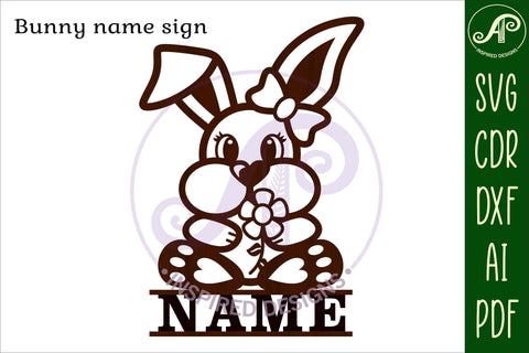 Bunny theme Name sign svg laser cut template SVG APInspireddesigns 