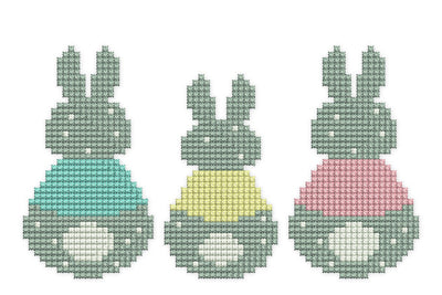 Bunny Trio Embroidery Design, Cross Stitch Simulated, French Knot, Peep Embroidery Design Embroidery/Applique DESIGNS NextEmbroidery 