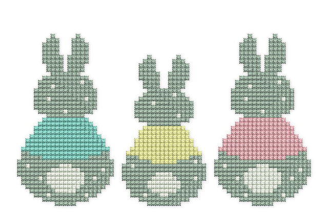 Bunny Trio Embroidery Design, Cross Stitch Simulated, French Knot, Peep Embroidery Design Embroidery/Applique DESIGNS NextEmbroidery 