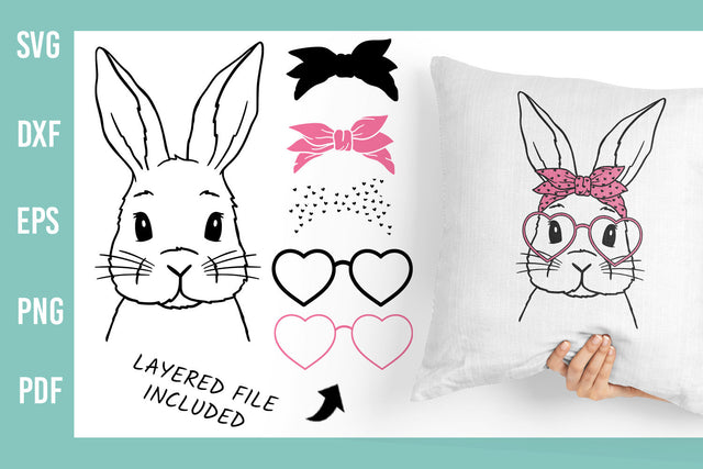 Bunny with bandana and glasses | Easter Bunny SVG | Hearts print SVG Irina Ostapenko 