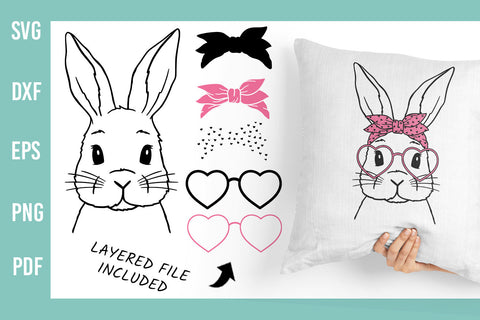 Bunny with bandana and glasses | Easter Bunny SVG | Hearts print SVG Irina Ostapenko 