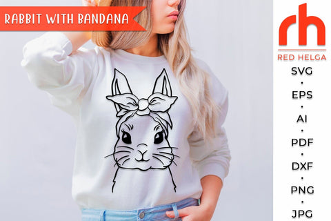 Bunny with Bandana SVG, Rabbit Face Cut File, Easter Decor DXF, Spring Window SVG RedHelgaArt 
