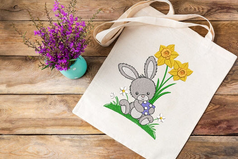 Bunny with daffodils, Easter bunny embroidery design. Embroidery/Applique DESIGNS ArtEMByNatalia 