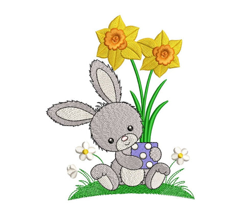Bunny with daffodils, Easter bunny embroidery design. Embroidery/Applique DESIGNS ArtEMByNatalia 
