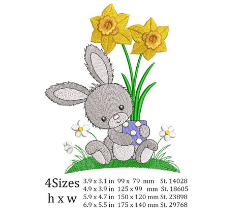 Bunny with daffodils, Easter bunny embroidery design. Embroidery/Applique DESIGNS ArtEMByNatalia 