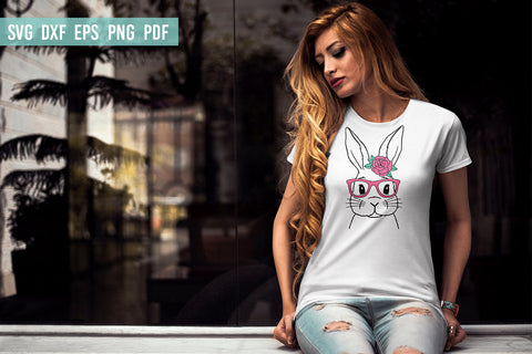 Bunny with Flower and glasses | Easter Bunny SVG | Hand Drawn SVG Irina Ostapenko 