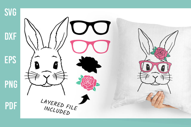 Bunny with Flower and glasses | Easter Bunny SVG | Hand Drawn SVG Irina Ostapenko 