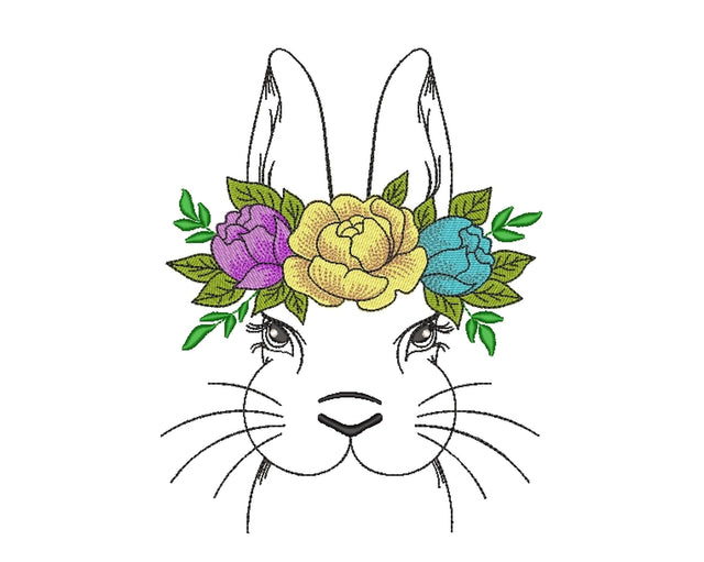 Bunny with Flowers Embroidery Design, Easter Embroidery File, 4 sizes Embroidery/Applique DESIGNS Nino Nadaraia 