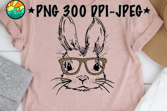 Bunny With Glasses - Leopard - PNG 300 DPI - JPEG Sublimation On the Beach Boutique 