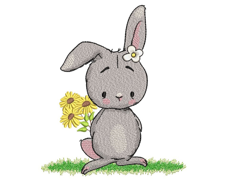 Bunny with Sunflowers Embroidery Design, 3 sizes Embroidery/Applique DESIGNS Nino Nadaraia 