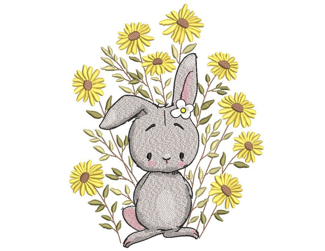 Bunny with Sunflowers Embroidery Design, 3 sizes Embroidery/Applique DESIGNS Nino Nadaraia 