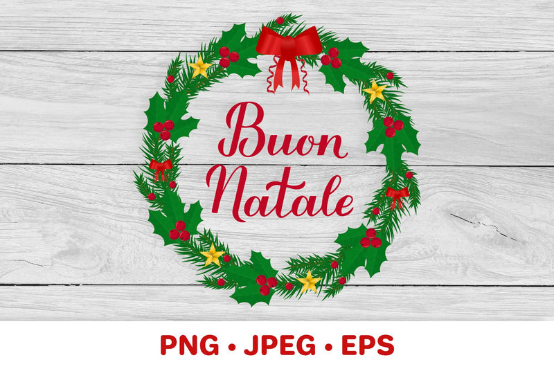 Buon Natale. Merry Christmas in Italian. Wreath of fir tree branches sublimation design Sublimation LaBelezoka 