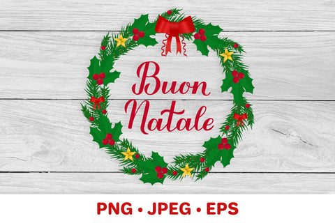 Buon Natale. Merry Christmas in Italian. Wreath of fir tree branches sublimation design Sublimation LaBelezoka 