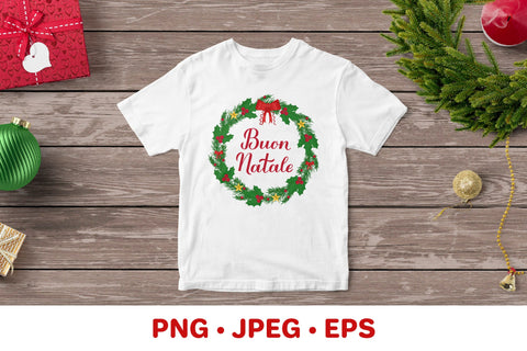 Buon Natale. Merry Christmas in Italian. Wreath of fir tree branches sublimation design Sublimation LaBelezoka 