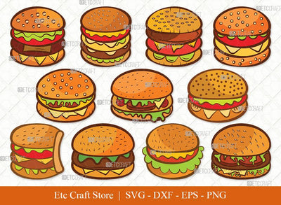 Burger Clipart SVG Cut File | Hamburger Svg | Fast Food Svg | Bbq Food Svg | Cheeseburger Svg | Burger Bundle | Eps | Dxf | Png SVG ETC Craft 