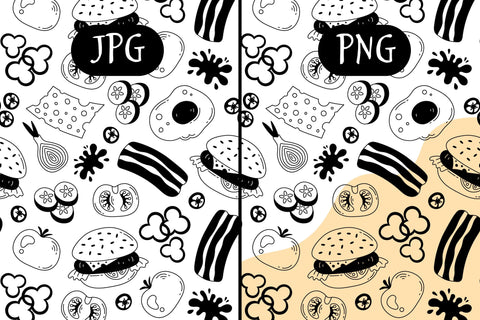 Burger Doodle Seamless Pattern Digital Pattern Rin Green 