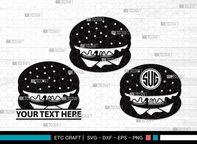 Burger Monogram SVG Cut File | Hamburger Svg | Fast Food Svg | Bbq Food Svg | Cheeseburger Svg | Burger Clipart SVG ETC Craft 