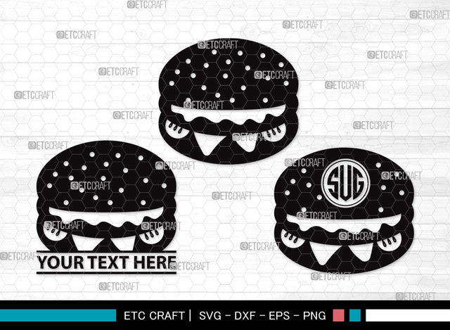 Burger Monogram SVG Cut File | Hamburger Svg | Fast Food Svg | Bbq Food Svg | Cheeseburger Svg | Burger Clipart SVG ETC Craft 