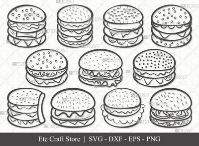 Burger Outline SVG Cut File | Hamburger Svg | Fast Food Svg | Bbq Food Svg | Cheeseburger Svg | Burger Bundle | Eps | Dxf | Png SVG ETC Craft 