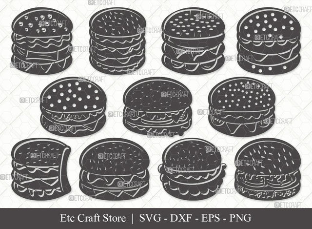 Burger Silhouette SVG Cut File | Hamburger Svg | Fast Food Svg | Bbq Food Svg | Cheeseburger Svg | Burger Bundle | Eps | Dxf | Png SVG ETC Craft 