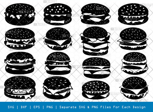 Burger SVG, Burger Silhouette, Juicy Burger Svg, Hamburger Svg, Fastfood Svg, Cheeseburger Svg, Junk Food Svg, Burger Bundle SVG ETC Craft 