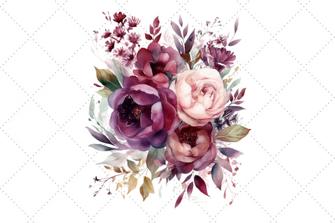 Burgundy Floral Bouquet Watercolor Clipart Bundle, Sublimation, Burgundy Floral Bouquet Sublimation FloridPrintables 