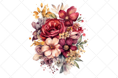 Burgundy Floral Bouquet Watercolor Clipart Bundle, Sublimation, Burgundy Floral Bouquet Sublimation FloridPrintables 