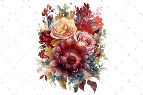 Burgundy Floral Bouquet Watercolor Clipart Bundle, Sublimation, Burgundy Floral Bouquet Sublimation FloridPrintables 