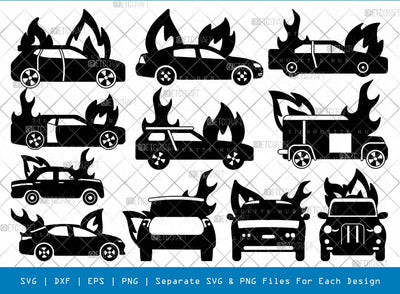 Burning Car Silhouette Svg - Flaming Car Cricut Cut Files Png Bundle, SB01056 SVG ETC Craft 