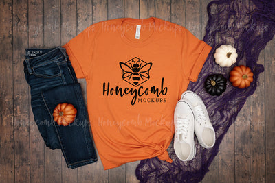 Burnt Orange Bella Canvas 3001 Mockup, Halloween Mockup, Orange Women's T-Shirt Mockup Mock Up Photo Honeycomb Mockups 