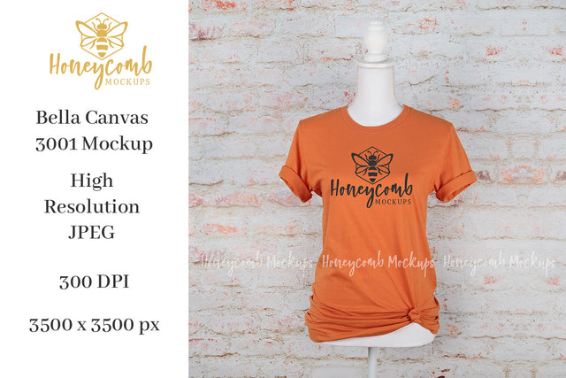 Burnt Orange Bella Canvas 3001 T-Shirt Mockup, Women's Orange T-Shirt Mockup, Fall Mockup Mock Up Photo Honeycomb Mockups 