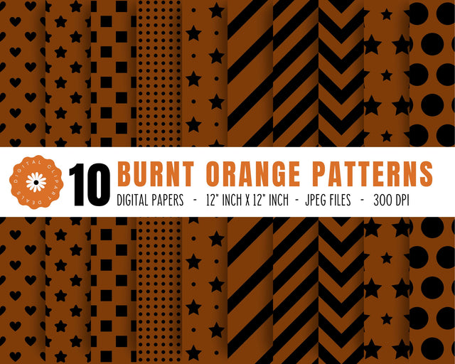 Burnt Orange Patterns - 10 - 12" inch x 12" inch Digital Papers Digital Pattern Digital Clipart Deals 