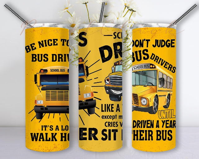 Bus Driver Gifts Tumbler Cup with Lid and Straw School Bus Driver Appreciation PNG 20 oz Skinny Tumbler Sublimation Design Sublimation PixelChick 