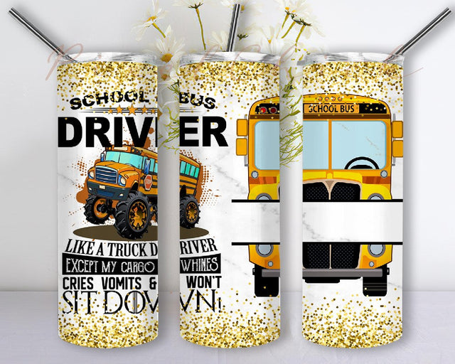 Bus Driver Gifts Tumbler Cup with Lid and Straw School Bus Driver Appreciation PNG 20 oz Skinny Tumbler Sublimation Design Sublimation PixelChick 