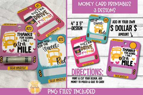 Bus Driver Money Card PNG Designs | School Appreciation Gift Sublimation Cheese Toast Digitals 