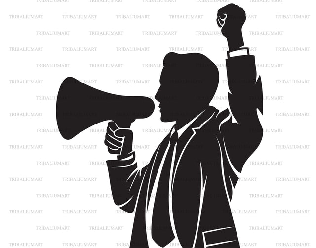 Businessman speaking into a megaphone SVG TribaliumArtSF 
