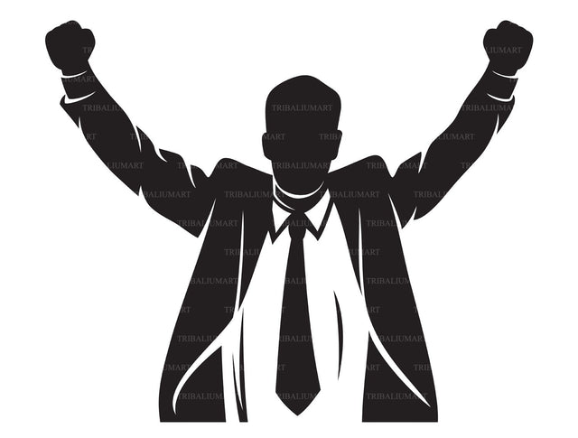 Businessman with arms up celebrating SVG TribaliumArtSF 