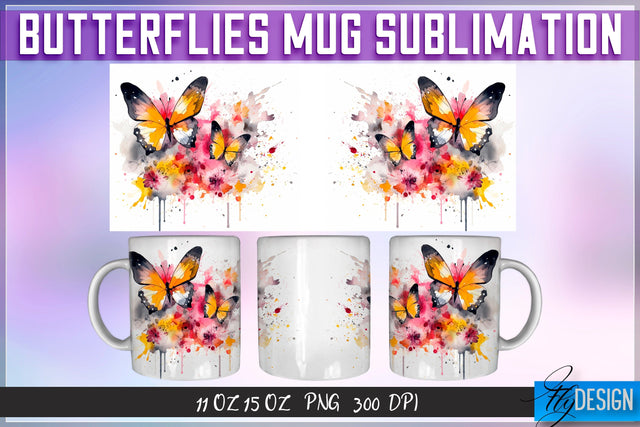 Butterflies 11 Oz | 15 Oz Mug Sublimation Sublimation Fly Design 