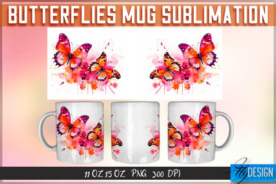 Butterflies 11 Oz | 15 Oz Mug Sublimation Sublimation Fly Design 