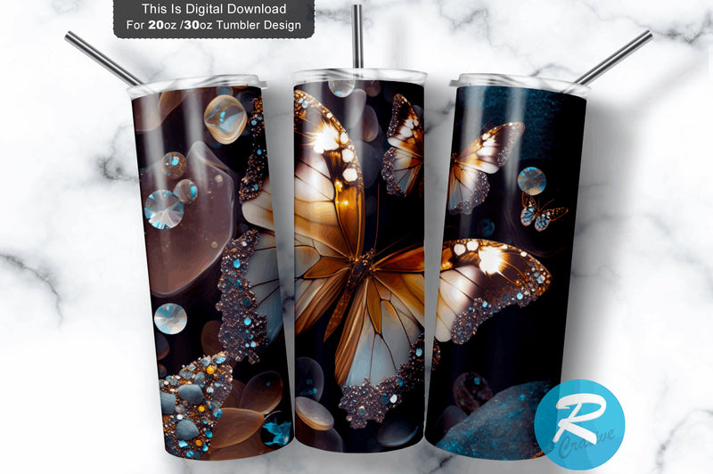 Butterflies Agate 20 oz / 30 oz Tumbler PNG Sublimation Regulrcrative 