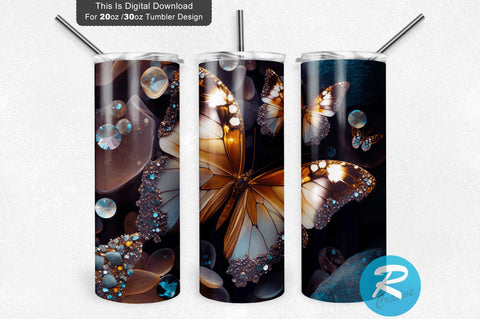 Butterflies Agate 20 oz / 30 oz Tumbler PNG Sublimation Regulrcrative 