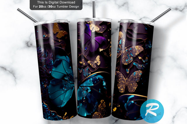 Butterflies Agate Glitter 20 oz / 30 oz Tumbler PNG Sublimation Regulrcrative 